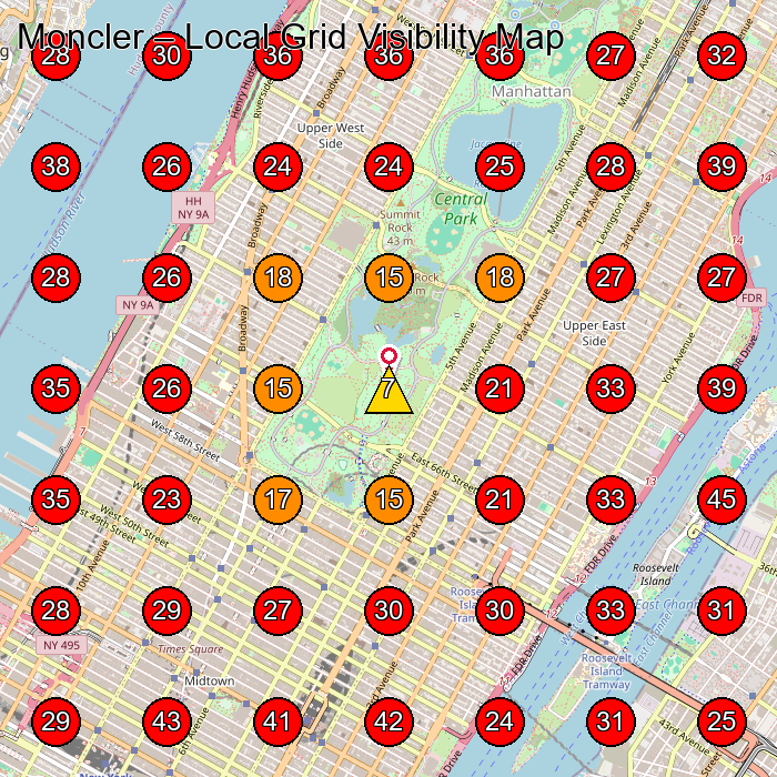 Moncler GeoGrid visibility map for Boot Store in New York